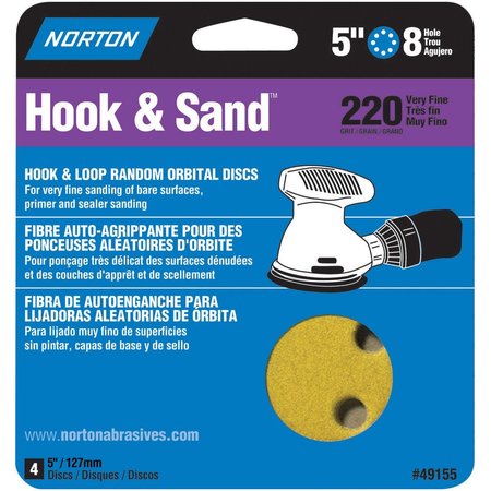 NORTON CO 5 in.X8H Disc  Hook & Loop 4Pk P220 49155